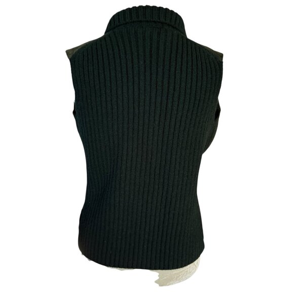 Liz Claiborne Lizsport green leather and wool sleeveless collared zip up vest S - Picture 4 of 8